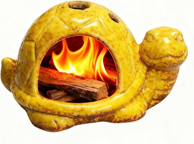 Ceramic Turtle Mini Chiminea- Multifunctional Incense Holder for Sage, Cone Incense, Copal & Small Candle | Aromatherapy Gift for Meditation, Yoga, Zen Spaces | Indoor Use, Hamster Nest Decor (Yellow)