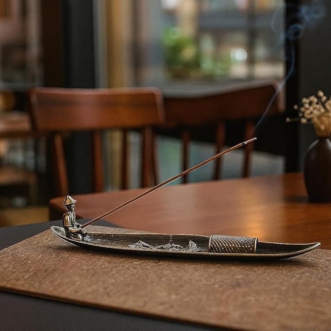 Incense Holder-Incense Burner-Home Ash Catcher Fisherman's Fishing Boat Incense Holder Home Decor (Zinc Alloy)