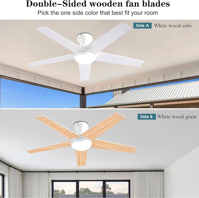 Ayaoty Ceiling Fans with Lights, 54" Low Profile Indoor Ceiling Fan with Light and Remote Control, Dimmable, Noiseless, Reversible, Brown Ceiling Fan for Bedroom, Indoor/Outdoor Use