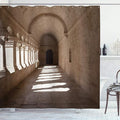 Ambesonne Medieval Shower Curtain, France Provence Senanque Abbey and Corridor of Antique Archaic Ruins Landmark Classic Style of a, Cloth Fabric Bathroom Decor Set with Hooks, 69" W x 70" L, Beige