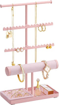 Lolalet Jewelry Organizer Stand, Necklace Bracelet Holder -Pink | Space-Saving Jewelry Display Storage Rack on Vanity Dresser for organizing Earrings Bangels Rings