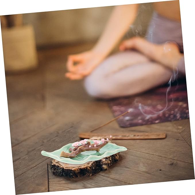 Yardwe Ceramic Incense Stick Burner Blossom Design Incense Holder for Home Meditation Relaxation Office Desk Decor 6.88X3.14X1.18In