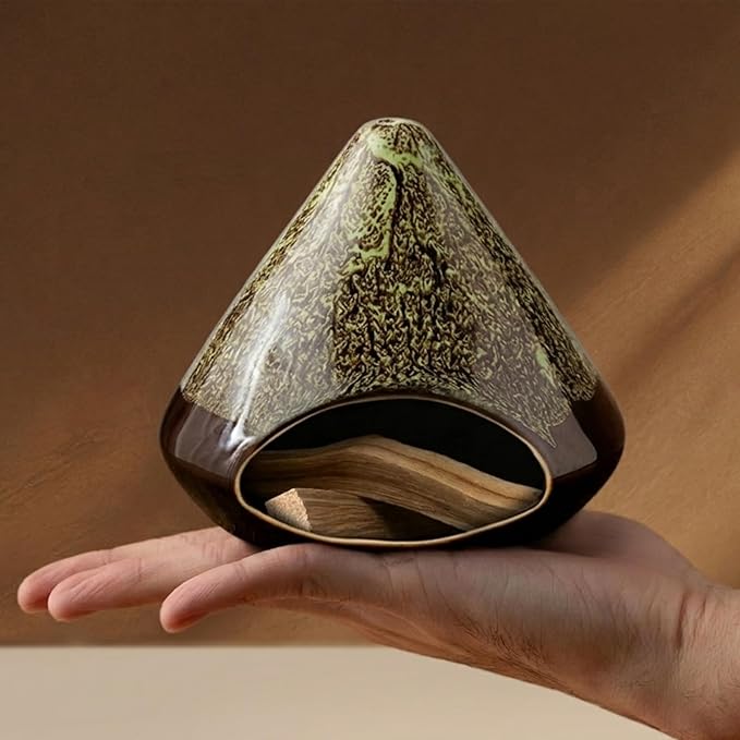 Handcrafted Ceramic Palo Santo Holder –Artistic Incense Burner for Meditation, Mindfulness & Zen Home Decor – Wabi-Sabi Style Cone Sculpture, Relaxation & Aromatherapy-Gift for Yoga (Green)