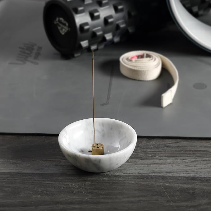 Koville Italian Natural Marble Incense Holder, 5inch Incense Holders for Sticks, Sturdy Incense Burner Ash Catcher, Ideal for Meditation, Relaxing, Easy to Clean(Bianco Carrara)
