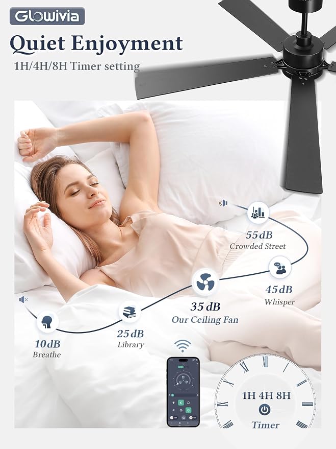 60 Inch Ceiling Fan with Lights and Remote,Smart APP Control | Dimmable LED,3CCT,Smart Memory Function,Quiet DC Motor,Dual-Finish Reversible Blades,Damp Rated,6 Adjustable Speeds,Timer