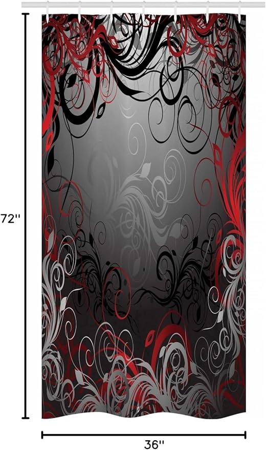 Ambesonne Abstract Stall Shower Curtain, Mystic Forest Floral Swirls Leaves Nature Fading Ombre Effect, Fabric Bathroom Decor Set with Hooks, 36" W x 72" L, Charcoal Ruby