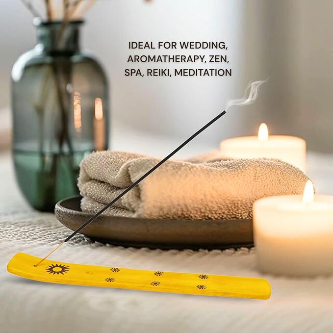 Hosley Set of 6 Wooden Incense Burners, Yellow 10" Long, Ideal Home Decor, Room Decor & Kitchen Decor, for Wedding, Aromatherapy, Zen, Spa, Reiki, Meditation