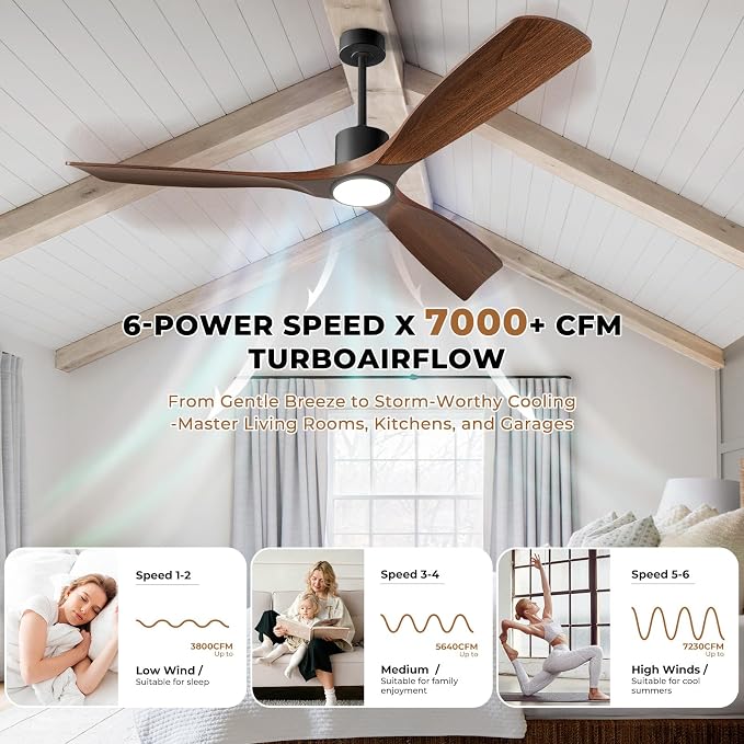 Ceiling Fans with Lights, Ceiling Fans with Lights and Remote, 60 inch Modern Smart Ceiling Fan with Light, Outdoor Ceiling Fans for Patios 3 Blade Bedroom Living Room Porch(Dark Walnut)