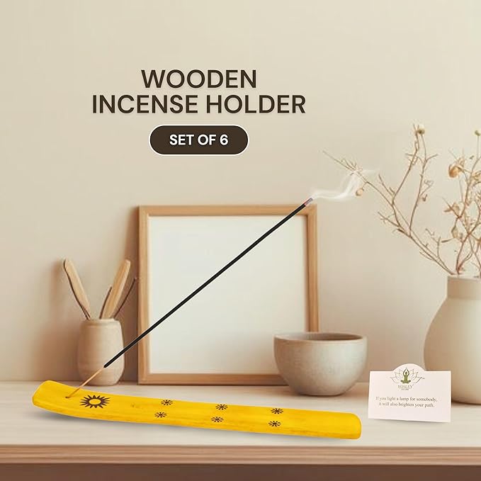 Hosley Wooden Incense Burner in Yellow 10 Inches Long Natural Wood with Yellow Finish Ideal Gift for Wedding, Aromatherapy, Zen, Spa, Reiki, Meditation