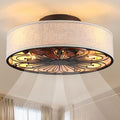 Caged Ceiling Fans with Lights Flush Mount,Low Profile Ceiling Fan with Remote,20 Inch Farmhouse White Ceiling Fan for Bedroom,6 Speeds Reversible Silent Fandalier(Include 4 Bulb)