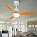 36 Inch Outdoor Ceiling Fans with Lights and Remote Control, Dimmable 3 Blades Wood Outdoor Ceiling Fans for Patios White Natural Wood Bedroom Ceiling Fan with Light, Wall Switch