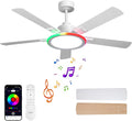 52" Ceiling Fans with Lights,Bluetooth Ceiling Fan with Speaker,6-Speed Reversible Motor,Full-Spectrum Adjustable Lighting,Edge Ambient Lights,Low Profile Ceiling Fan with Light and Remote/App Control