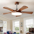Ceiling Fans with Lights and Remote: 46-Inch Ceiling Fan 5 Blades Round Low Profile Outdoor - Walnut Ceiling Fans with Remote Control Chrome Rod Quiet Reversible DC Motor for Living Room