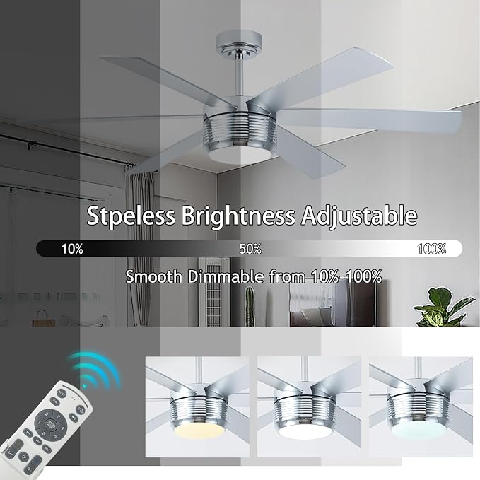 SHOWDI Nickel Ceiling Fans with Lights and Remote, Quick Installation, 56 in
