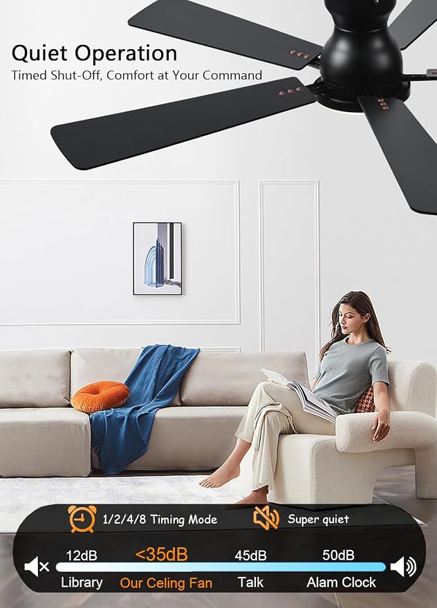 JSAITEE Ceiling Fans with Lights, 52Inch Low Profile Ceiling Fan with Light and Remote/App Control, Modern Flush Mount Brown Ceiling Fan, 3CCT Dimmable, Reversible DC Motor, for Living Room,Bedroom