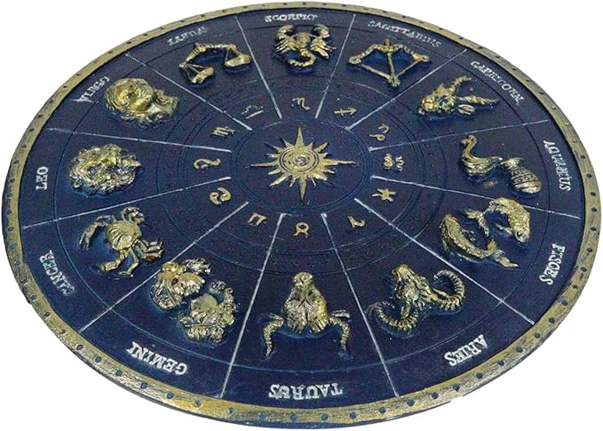 Ebros Gift Blue Ancient Greek Astrological Horoscopes Zodiac Constellations with Sun and Moon Decorative Incense Holder Burner Figurine 6.5" Diameter Home Aromatherapy Accessory