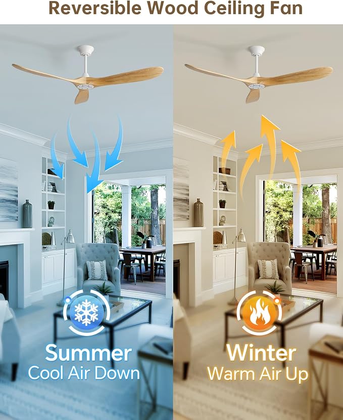 Sofucor 60 Inch Smart Ceiling Fans No Lights-Outdoor Modern Smart Ceiling Fan with Alexa/Google/APP/Remote Control, Reversible Quiet DC Motor, Wood Blades Ceiling Fan for Living Room/Bedroom/Patios