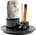 Palo Santo Holder, 4 in 1 Incense Burner Holder, Ceramic Ash Catcher Tray for Meditation Room, Candle Holder for Burning Sage, Palo Santo, Black