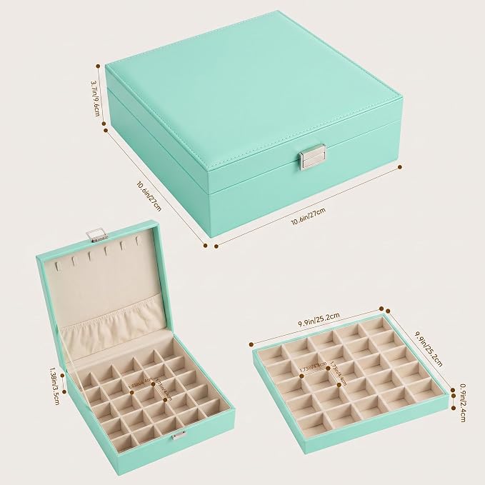 Frebeauty 50 Grid Earring Holder Organizer,2 Layer Jewelry Box for Women | Faux Leather,Velvet Lining,Adjustable Divider,Jewelry Organizer for Ring Necklace and Bracelet,for Home Use and Jewelry Store
