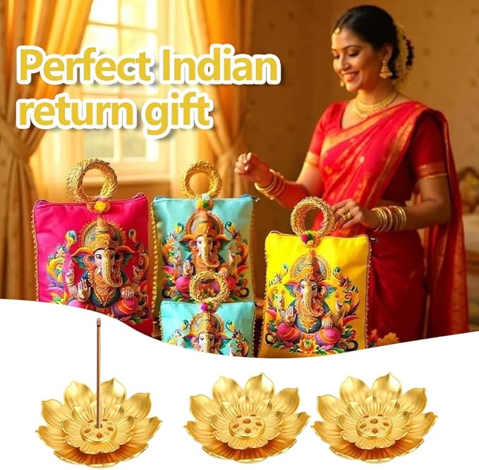 30 Pcs Diwali Gifts Bulk, Lotus Incense Holder, Indian Return Gifts for Pooja Bulk, Gold Lotus Incense Sticks Holder