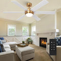 54" Gold Ceiling Fan with Lights and Remote, Modern White & Gold Ceiling Fan, Quiet DC Motor, 6-Speed Reversible Fan, Dimmable LED, Luxury Ceiling Fan for Bedroom Living Room Dining Room