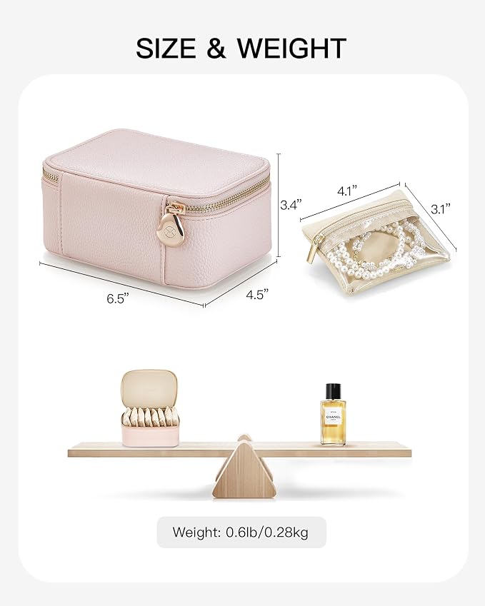 VLANDO Jewelry Travel Case,Gifts for Women,Travel Jewelry Organizer with Clear Velvet Jewelry Bags Zipper Pouch for Women Girl Gift-Pink 8Pcs