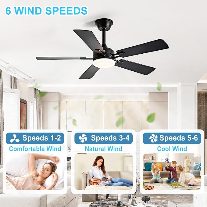Depuley 42-inch Ceiling Fan with Light: Black Ceiling Fan for Living Room Indoor Outdoor - Modern Ceiling Fan with Remote Control 3CCT Dimmable Noiseless 5 Reversible Walnut Blades 6 Speeds Timer