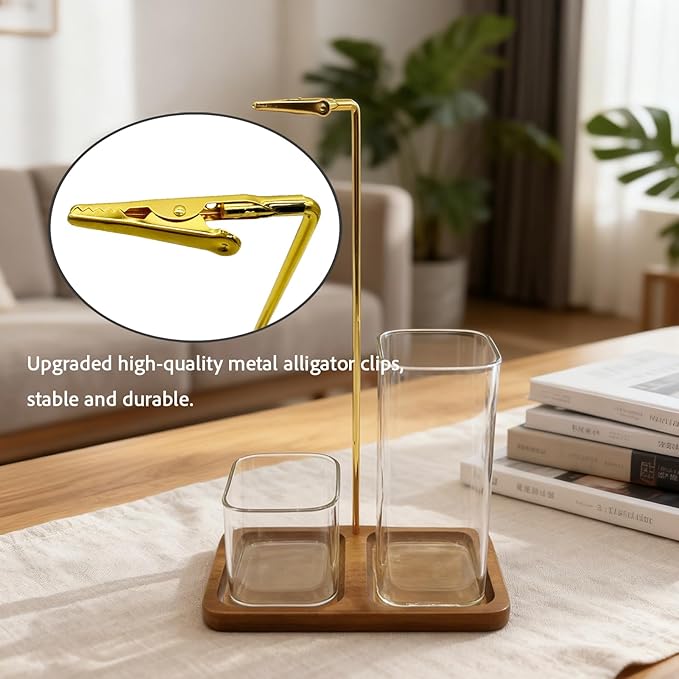 2-in-1 Upside-Down Hanging Incense Stick Burner Holder with 2 Square Glass Tubes for Incense Sticks Storage and Ash Collection