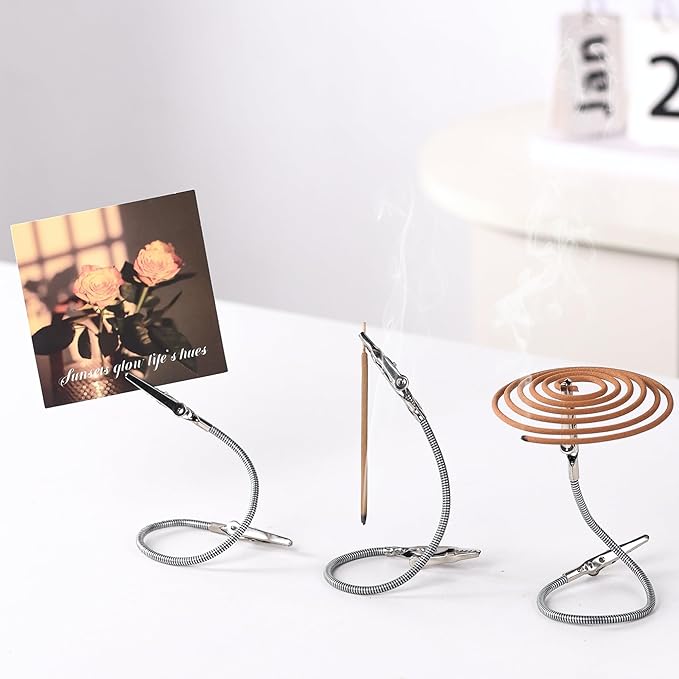 3-Piece Stainless Steel Multi-Function Dual-Head Alligator Clips, Incense Holder, Greeting Card Holder, Mosquito Coil Holder, Fastening Device. (Silver)