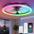 LEDIARY RGB 23" Ceiling Fans with Lights and Remote for Bedroom, Black | Low Profile Flush Mount Fan Light, Dimmable Modern Ceiling Fan(3000K-6000K), 6 Speed, Reversible, APP & Remote Control