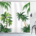 Ambesonne Tropical Shower Curtain, Coconut Palm Tree Nature Paradise Plants Foliage Leaves Digital Illustration, Cloth Fabric Bathroom Decor Set with Hooks, 69" W x 75" L, Hunter Green