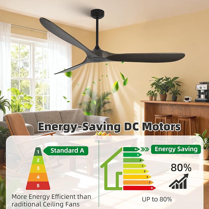 Ceiling Fan Without Light, 72 Inch Smart Wood Ceiling Fan no Lights, Compatible with Alexa/Google, 3 Natural Walnut Blades, Remote, Quiet Reversible DC Motor for Indoor Outdoor, Dark Brown