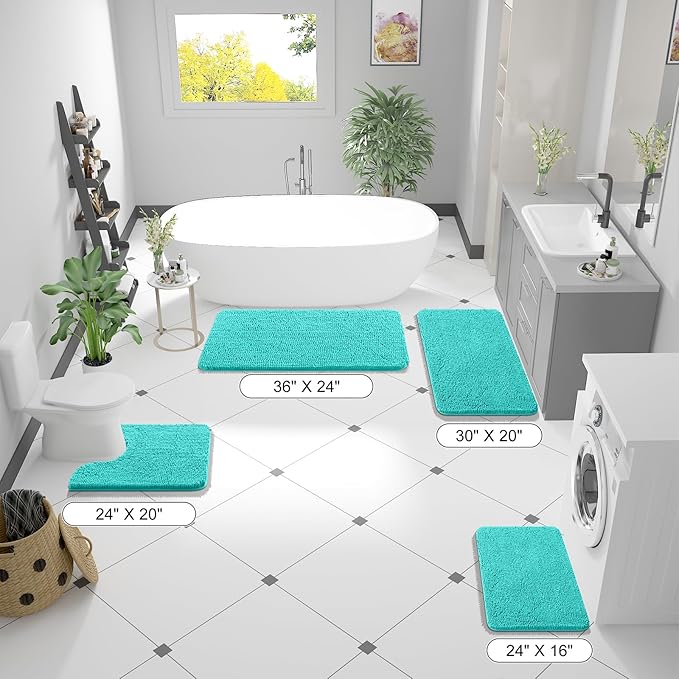 OLANLY Bathroom Runner Rugs 44x24, Extra Soft Absorbent Chenille Bath Rugs, Rubber Backing Quick Dry, Machine Washable Long Bath Mats for Bathroom Floor, Tub and Shower, Home Decor Accessories, Teal