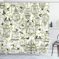 Ambesonne Vintage Shower Curtain, Antique Birdcages on Ivy Leaf Love Couple Escape Freedom Modern Illustration, Cloth Fabric Bathroom Decor Set with Hooks, 69" W x 70" L, Navy Green