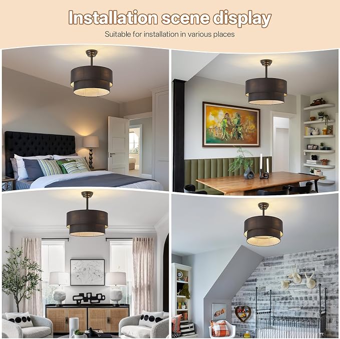 20" Farmhouse Ceiling Fans with Lights, Black Boho Fandelier Chandelier Ceiling Fan with Light Remote Control, Caged with 6 Speeds for Living Room, Bedroom, Nursery