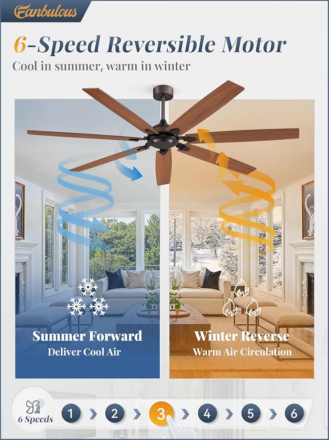 72 Inch Ceiling Fan No Light with Remote Control, Brown Ceiling Fans Without Light With 6-Speeds Quiet Reversible DC Motor, Indoor/Outdoor Ceiling Fan with Dual Finish 7 Blades for Patio Living Room