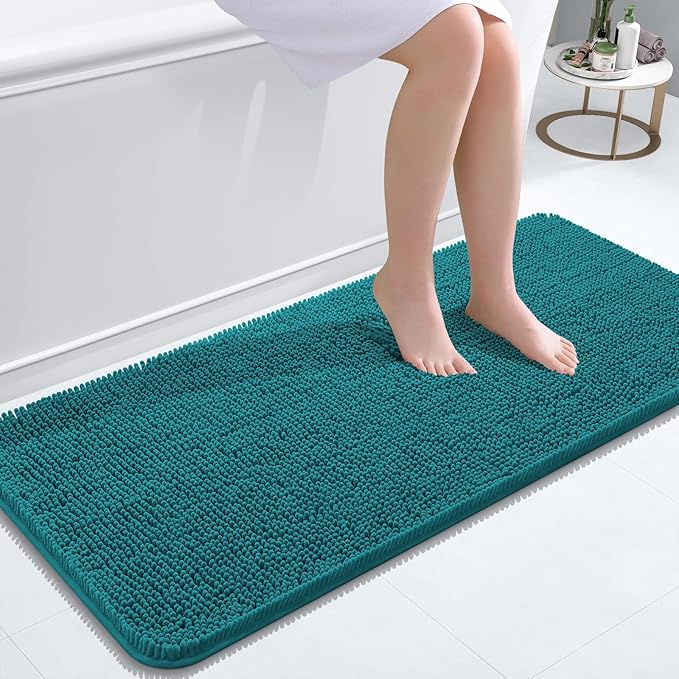 OLANLY Bathroom Runner Rugs 47x20, Soft Absorbent Chenille Bath Rugs, Rubber Backing Quick Dry, Machine Washable Long Bath Mats for Bathroom Floor, Tub and Shower, Home Decor Accessories, Deep Lake