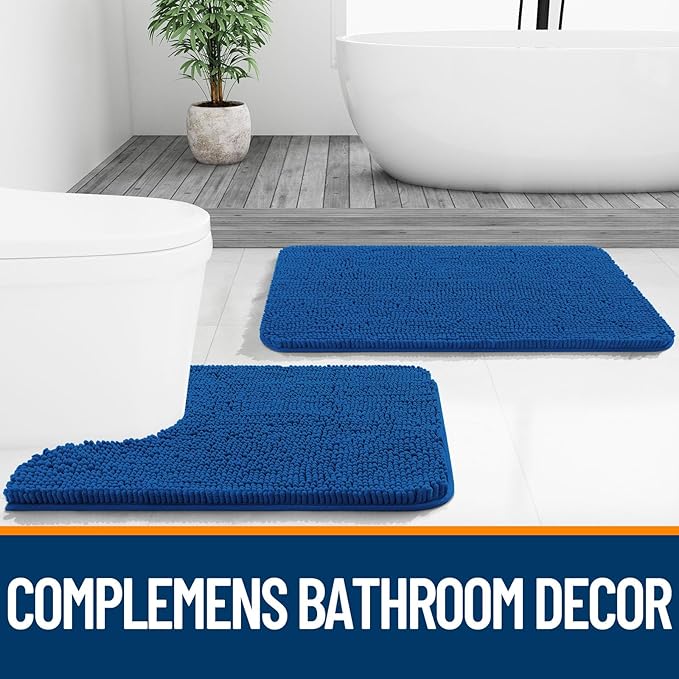 OLANLY Bathroom Rugs 30x20, Extra Soft Absorbent Chenille Bath Rugs, Rubber Backing Quick Dry, Machine Washable Bath Mats for Bathroom Floor, Tub and Shower, Home Decor Accessories, Deep Navy Blue