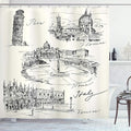 Ambesonne Sketchy Shower Curtain, Travel The World Themed Historical Italian Landmarks Venice Rome Florence Pisa, Cloth Fabric Bathroom Decor Set with Hooks, 69" W x 75" L, White Charcoal Grey