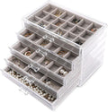 Frebeauty Acrylic Jewelry Organizer Earring Organizer Box with 5 Drawers Earring Holder Organizer with Velvet Trays Clear Jewelry Box for Women Earring Display for Rings Studs(Grey) | 61 Jewelry Storage Grid for Rings Studs Bracelet,Velvet Lining,Trans...