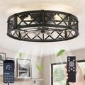 LEDIARY 23" Caged Ceiling Fan with Light, APP&Remote Control, Large Flush Mount Modern Fan Lights, Low Profile Rustic Bladeless Ceiling Fan Fixtures for Bedroom, Kitchen-Black Color