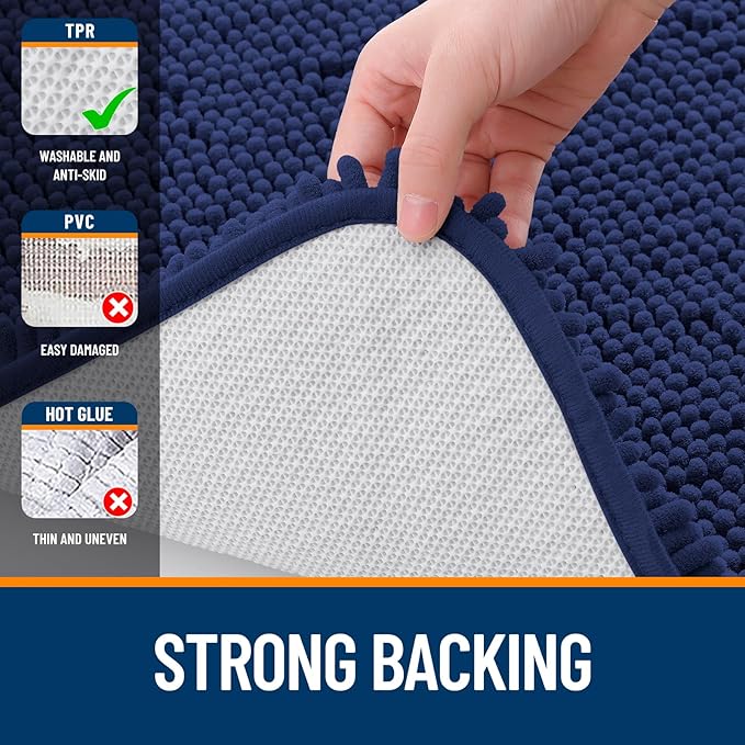 OLANLY Large Bathroom Rugs 45x27, Soft Absorbent Chenille Bath Rugs, Rubber Backing Quick Dry, Machine Washable Bath Mats for Bathroom Floor, Tub and Shower, Home Decor Accessories, Twilight Sapphire