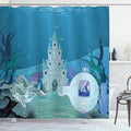 Ambesonne Ocean Shower Curtain, Mermaid Castle with Dolphins Moss Fish Sun Beams Art Print, Cloth Fabric Bathroom Decor Set with Hooks, 69" W x 70" L, Turquoise Teal