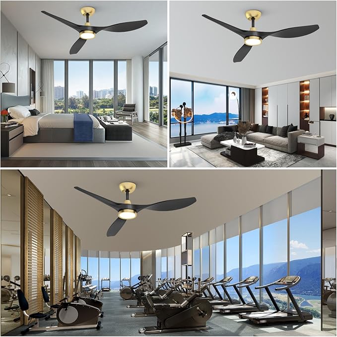 Roomratv Ceiling Fans with Lights and Remote Control,Quiet Noiseless Reversible DC Motor,6 Speeds,Timers, 3 CCT, Indoor Use, Plastic Blades,52 Inch Black and Gold Modern Ceiling Fan for Living Room