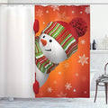 Ambesonne Christmas Shower Curtain, Modern Snowman Illustration and Hat Scarf New Year Celebration Design Xmas Joy, Cloth Fabric Bathroom Decor Set with Hooks, 69" W x 84" L, White Orange