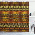 Ambesonne Prehistoric Shower Curtain, Indigenous Geometric Motifs Ornament Traditional Tribal, Cloth Fabric Bathroom Decor Set with Hooks, 69" W x 84" L, Brown Yellow Pale Orange