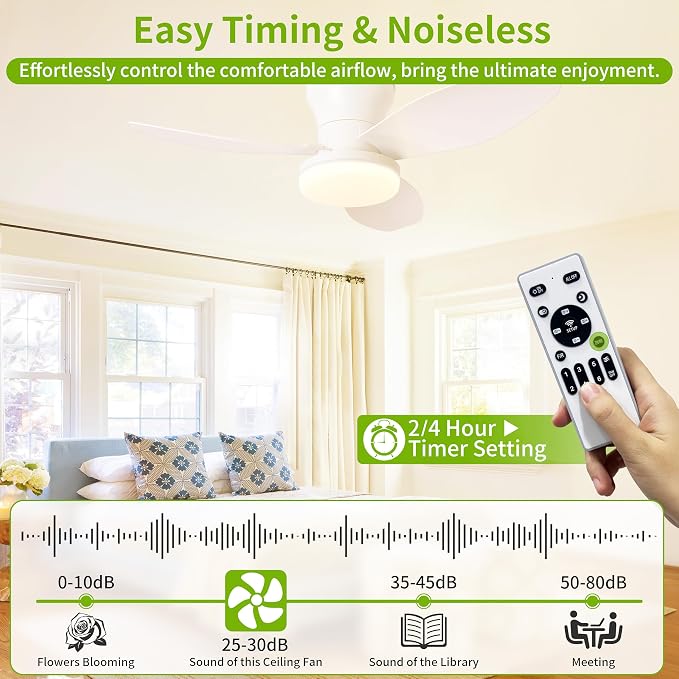 Small 3 Blade Ceiling Fan with Light 32 Inch Flush Mount Fan with Remote | 26W 2600LM 3CCT Low Profile Ceiling Fan Light Fixtures for Garage Closet Kids Room Bedroom Living Room Kitchen Modern White