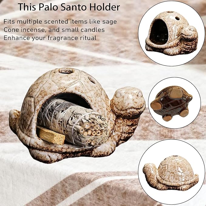 Ceramic Turtle Mini Chiminea- Multifunctional Incense Holder for Sage, Cone Incense, Copal & Small Candle | Aromatherapy Gift for Meditation, Yoga, Zen Spaces | Indoor Use, Hamster Nest Decor (Brown)