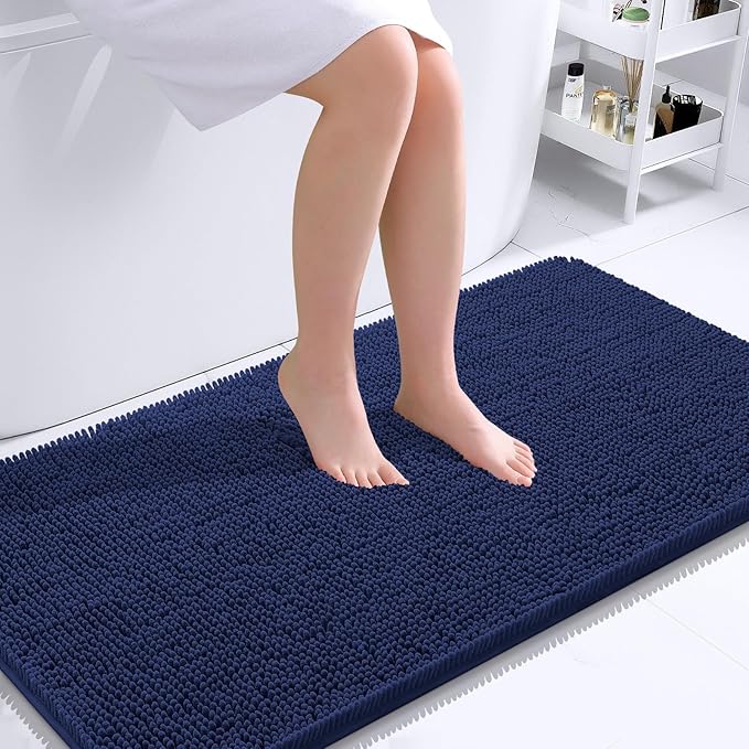 OLANLY Bathroom Runner Rugs 44x24, Soft Absorbent Chenille Bath Rugs, Rubber Backing Quick Dry, Machine Washable Long Bath Mats for Bathroom, Tub and Shower, Home Decor Accessories, Twilight Sapphire