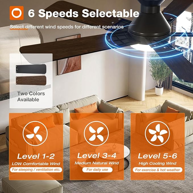 addlon Ceiling Fans with Lights, 52 inch Low Profile Ceiling fan with Light and Remote Control, Flush Mount, Reversible, 3CCT, Dimmable, Noiseless, Black Ceiling Fan for Bedroom, Indoor/Outdoor Use